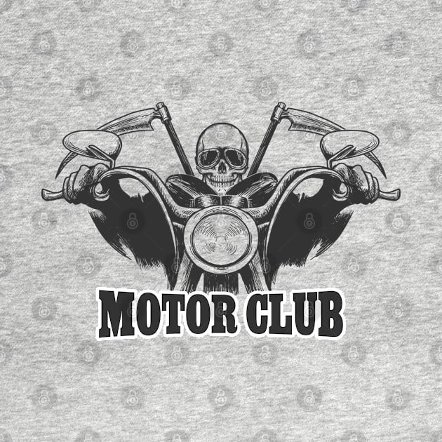 Motor Club Emblem Death on a motorcycle in  glasses  with scythes by devaleta